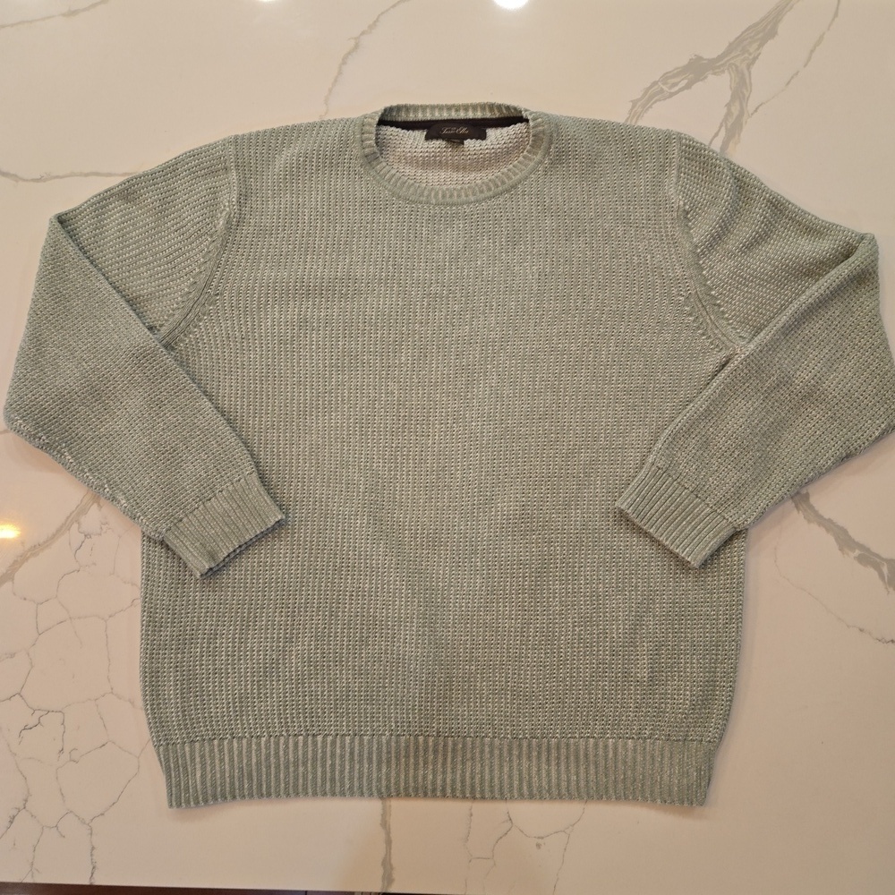 Tasso Elba Mens Cotton Crewneck Knit Sweater Green White Size Large